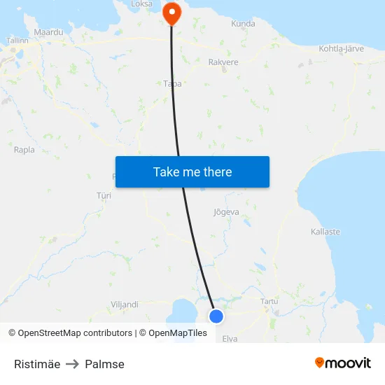 Ristimäe to Palmse map