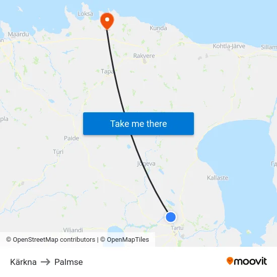 Kärkna to Palmse map