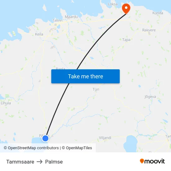 Tammsaare to Palmse map