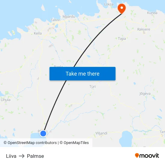 Liiva to Palmse map