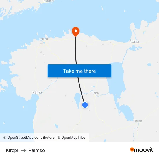 Kirepi to Palmse map