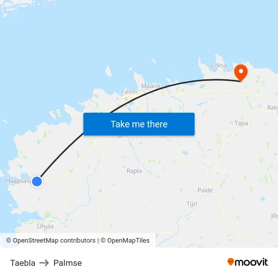 Taebla to Palmse map