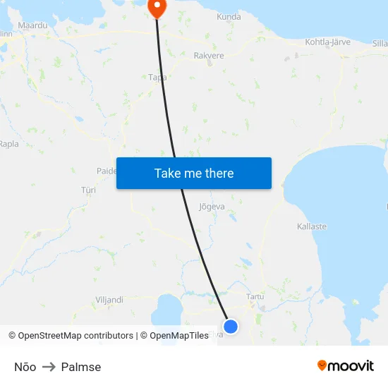 Nõo to Palmse map