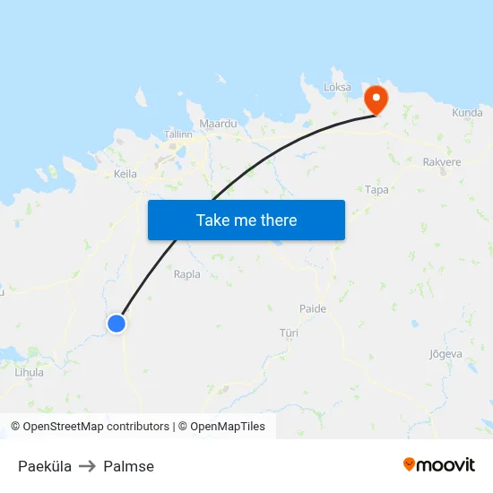 Paeküla to Palmse map