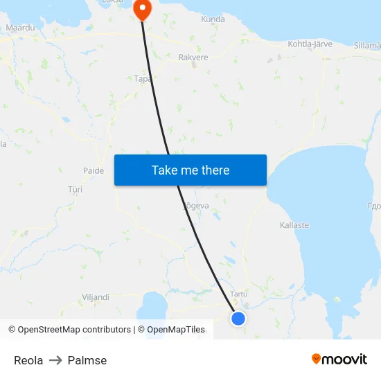 Reola to Palmse map