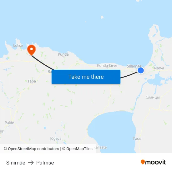 Sinimäe to Palmse map