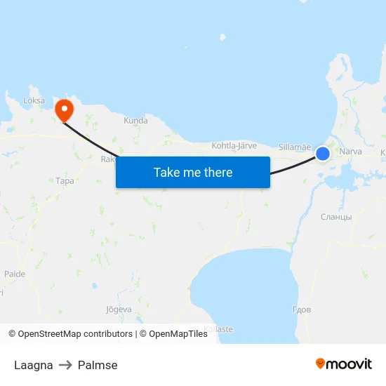 Laagna to Palmse map