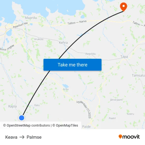 Keava to Palmse map