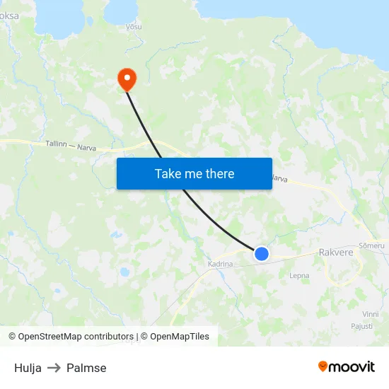 Hulja to Palmse map