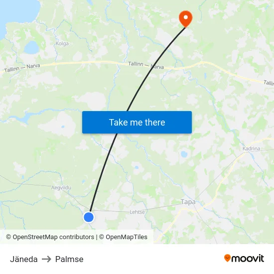 Jäneda to Palmse map