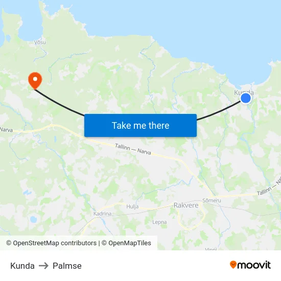 Kunda to Palmse map
