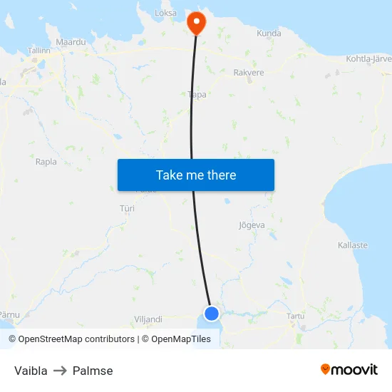 Vaibla to Palmse map