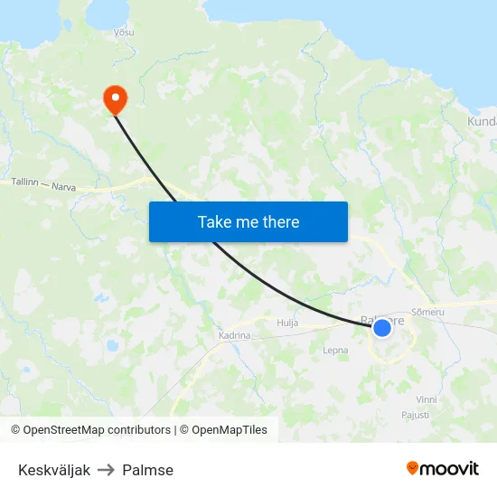 Keskväljak to Palmse map