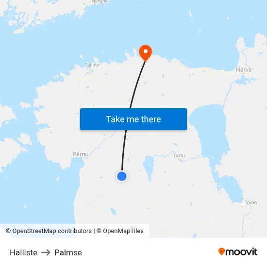Halliste to Palmse map