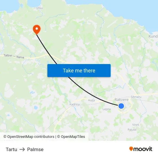 Tartu to Palmse map