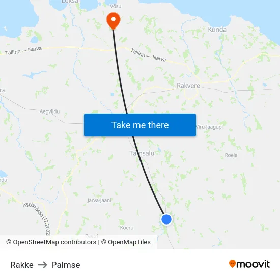 Rakke to Palmse map