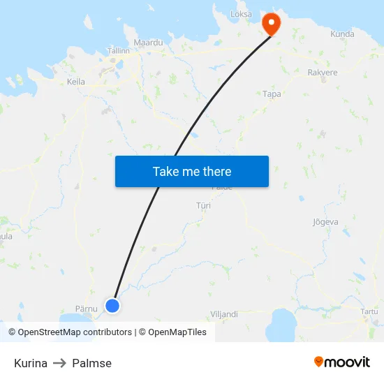 Kurina to Palmse map