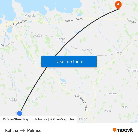 Kehtna to Palmse map