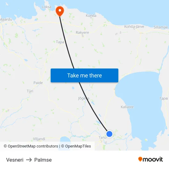 Vesneri to Palmse map