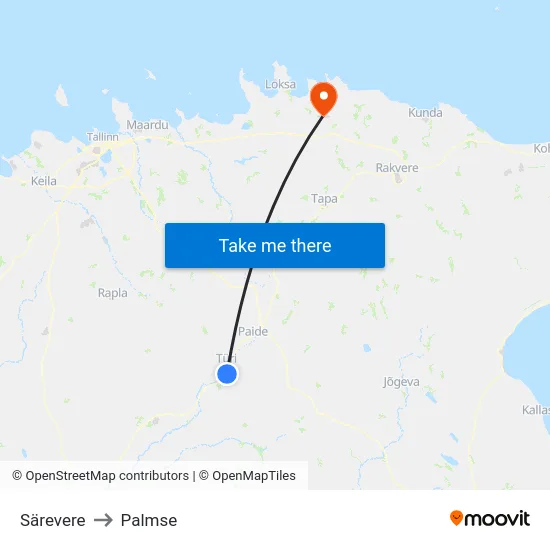 Särevere to Palmse map