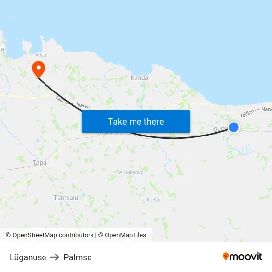 Lüganuse to Palmse map