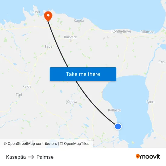 Kasepää to Palmse map