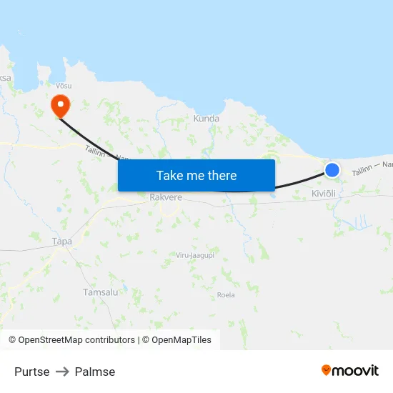 Purtse to Palmse map