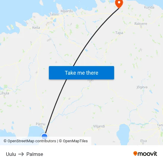 Uulu to Palmse map