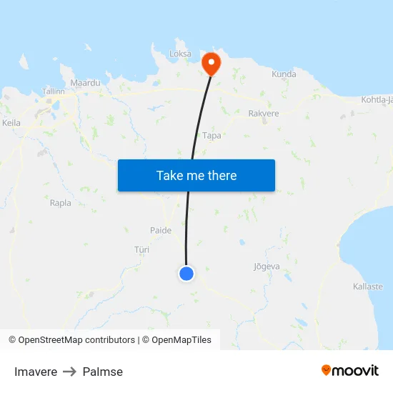 Imavere to Palmse map