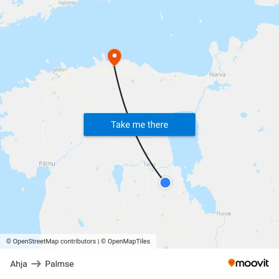Ahja to Palmse map