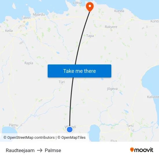 Raudteejaam to Palmse map