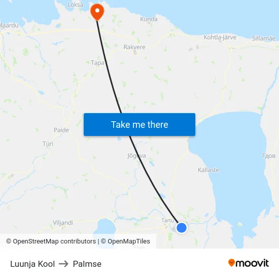 Luunja Kool to Palmse map