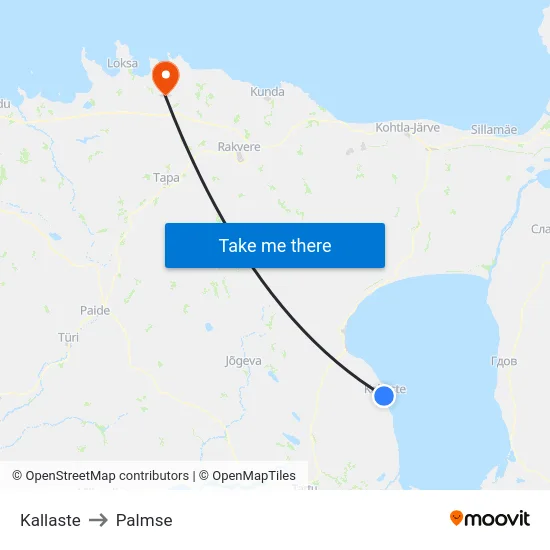 Kallaste to Palmse map