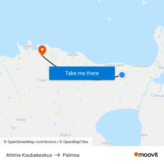 Ahtme Kaubakeskus to Palmse map
