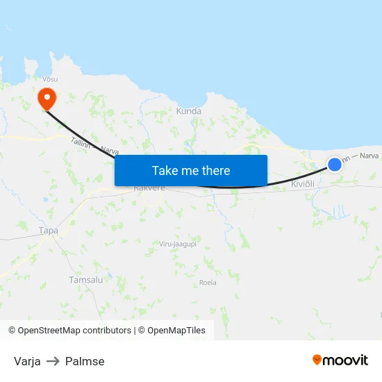 Varja to Palmse map