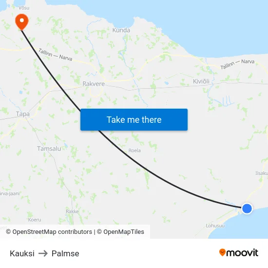 Kauksi to Palmse map