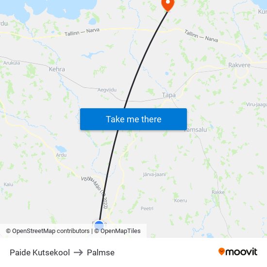 Paide Kutsekool to Palmse map