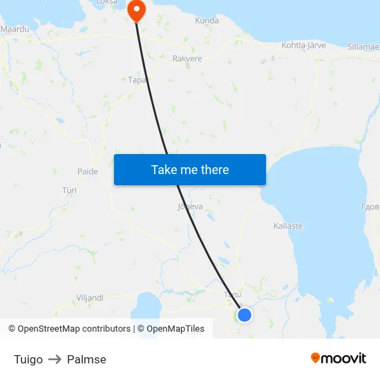 Tuigo to Palmse map