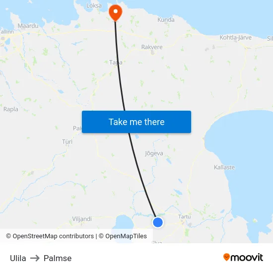 Ulila to Palmse map