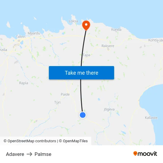 Adavere to Palmse map