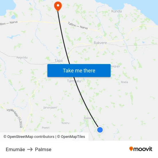 Emumäe to Palmse map