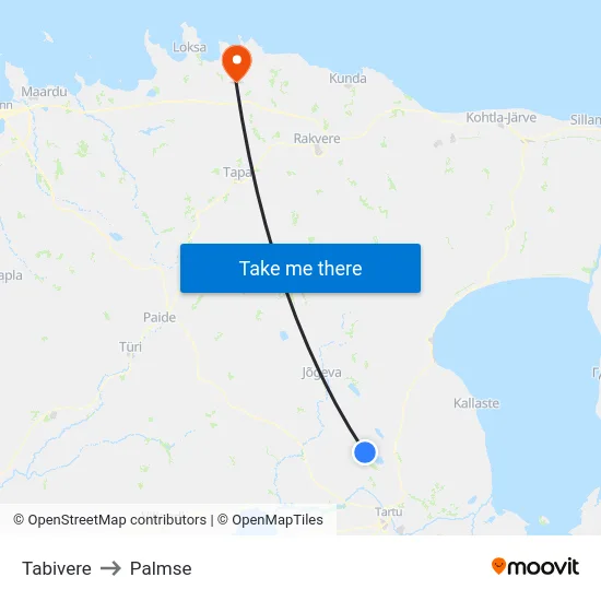 Tabivere to Palmse map