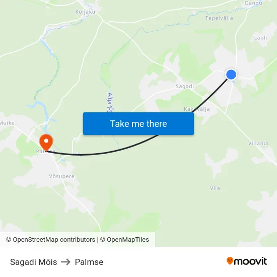 Sagadi Mõis to Palmse map