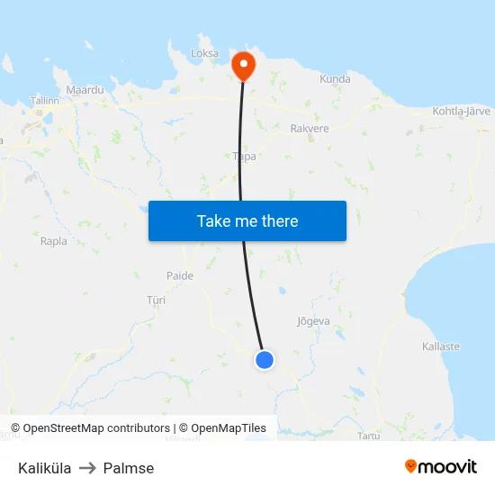 Kaliküla to Palmse map