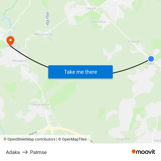 Adaka to Palmse map