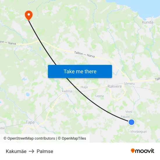 Kakumäe to Palmse map