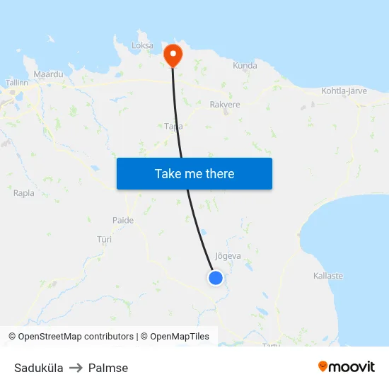Saduküla to Palmse map