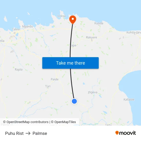 Puhu Rist to Palmse map