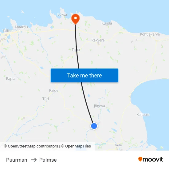 Puurmani to Palmse map