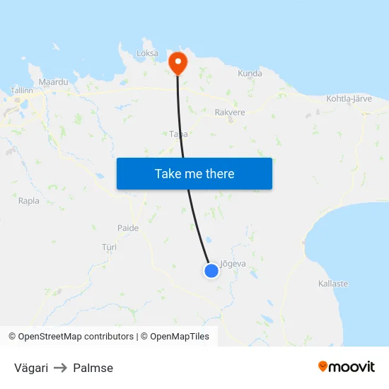 Vägari to Palmse map
